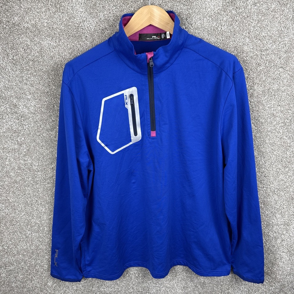 RLX Ralph Lauren L93411 Mens XL Blue Mock Neck Logo Pullover Performance
